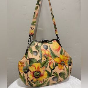 Original design! Floral Cowhide Handmade Metal Frame Slouchy Bag & 2 Straps